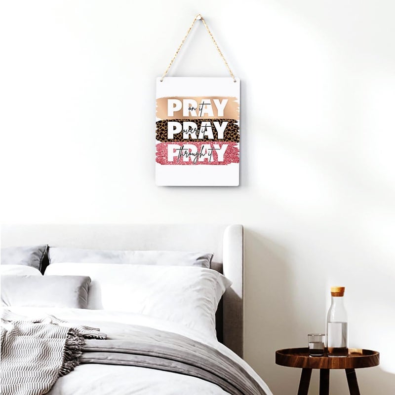 BELLOWDEER Inspirational Decor Pray On It Bible Verse Wall Art Christian Gifts for Women Scripture Wooden Hanging Sign for Modern Home Office Kids Room Bathroom Bedroom Wall Art Decoration 8 x 10 Inches - Image 3